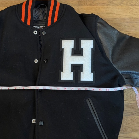 Vintage Stewart & Strauss Varsity Jacket Men's Med Black letterman Wool Leather - Picture 8 of 10